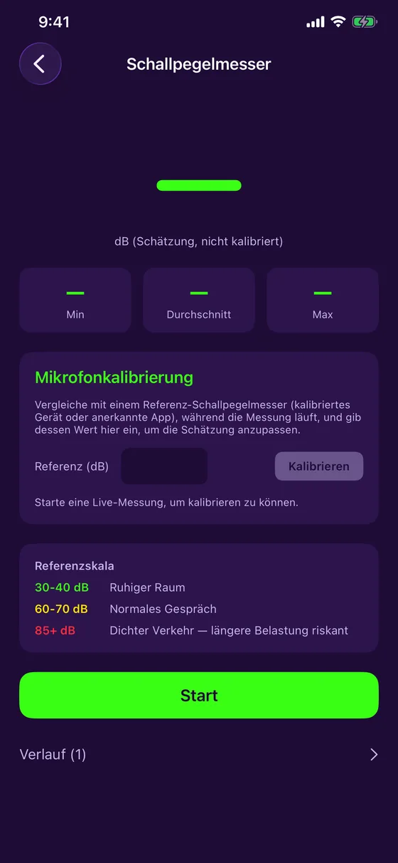 Schallpegelmesser, Kalibrierung und Verlauf