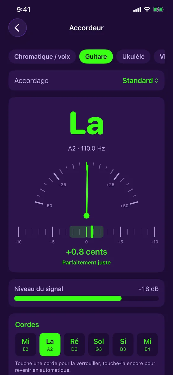 Accordeur de guitare avec aiguille et cents