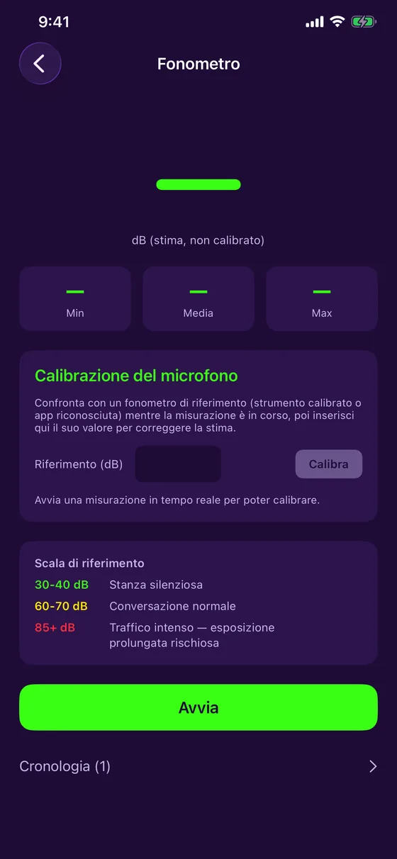 Fonometro, calibrazione e storico