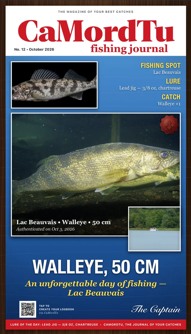 A catch exported as a magazine cover: 50 cm walleye at Lac Beauvais