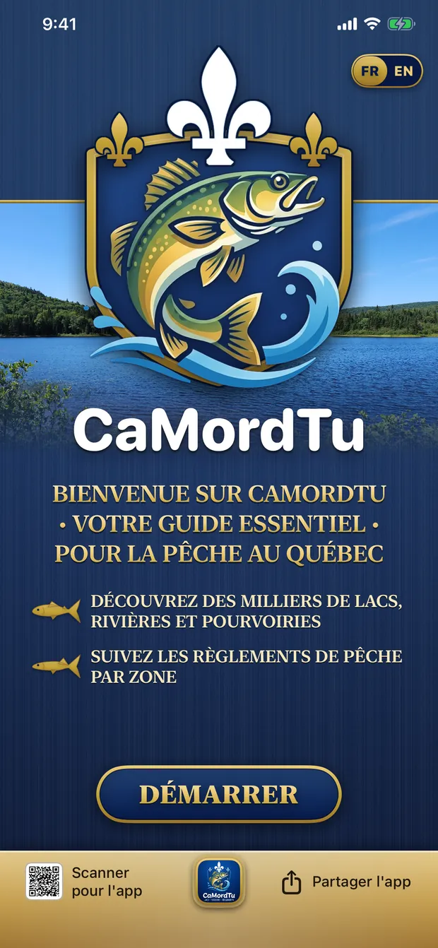 Écran d'accueil de l'app CaMordTu