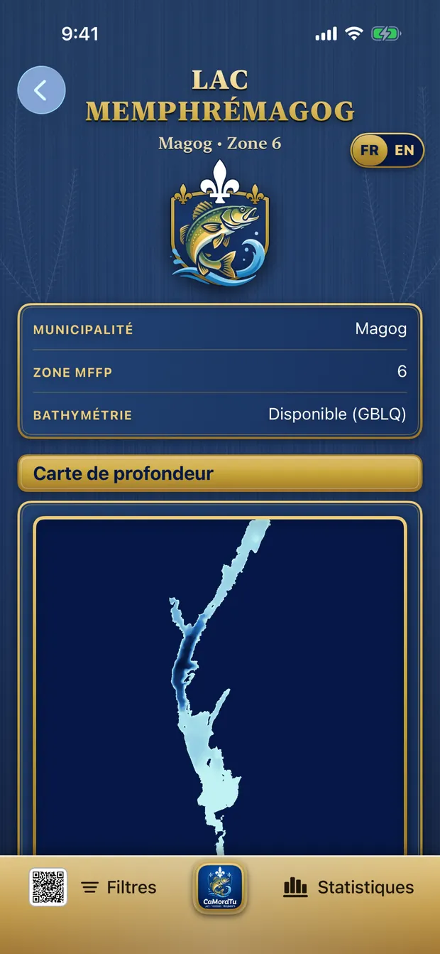 Carte de profondeur du lac Memphrémagog