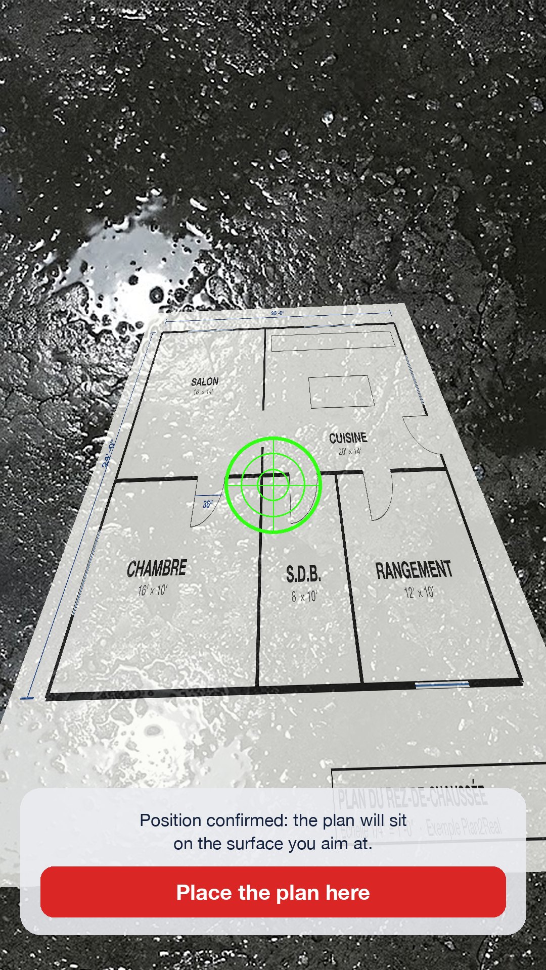 The plan laid on the floor at full scale, in augmented reality