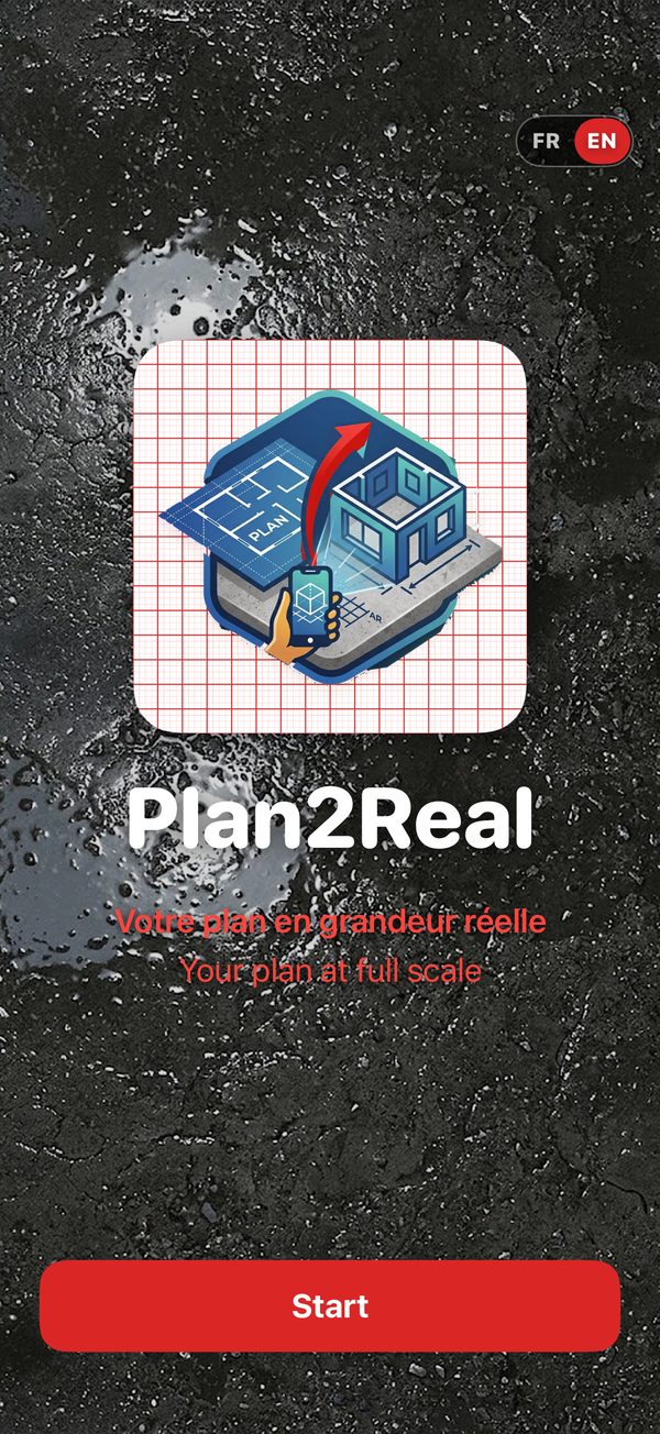 Plan2Real home screen with the language choice