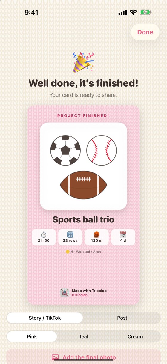 Finished-project card to share